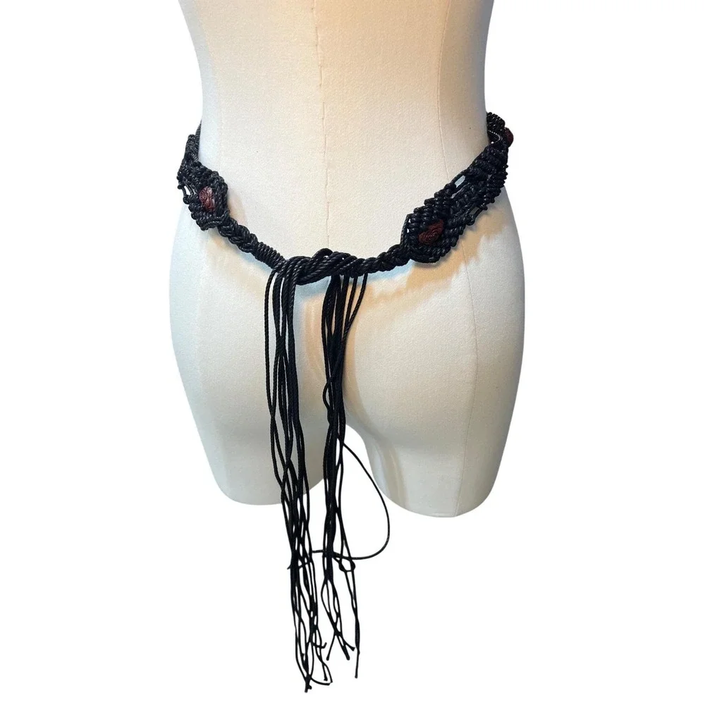 Vintage Liz Claiborne Macrame Rope Tie Belt Boho Western Festival Belt